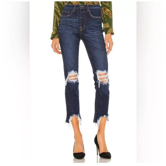 L'AGENCE Highline Distressed Skinny Jeans Size 23 High Rise Stretch Raw Hem Boho - Picture 10 of 11
